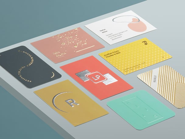 8 creative Business Card finishes including Gold Foil, Silver Foil, Spot UV and Raised Spot UV